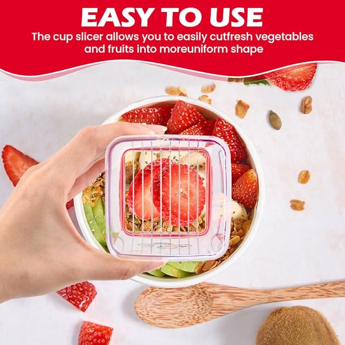 2Pcs Stainless Steel Cup Fruit Slicer – Egg, Strawberry & Banana Cutter with Detachable Push Plate Brushes | Vegetable Salad Prep Tool for Kitchen, Fast Effortless Slicing