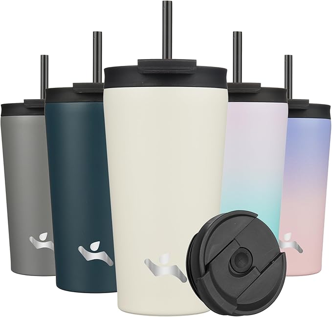 Konokyo 18 OZ Insulated Tumbler with Lid and 2 Straws Stainless Steel Water Bottle Vacuum Travel Mug Coffee Cup,Angel White