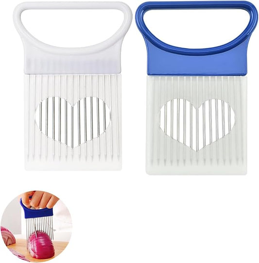 YVPSI 2pcs Onion Holder Slicer with Cover Stainless Steel Onion Cutter Vegetable Chopper Tomato Potato Onion Slicer Food Slicer Assistant Tool for Lemon Avocados Vegetables Fruit Meat