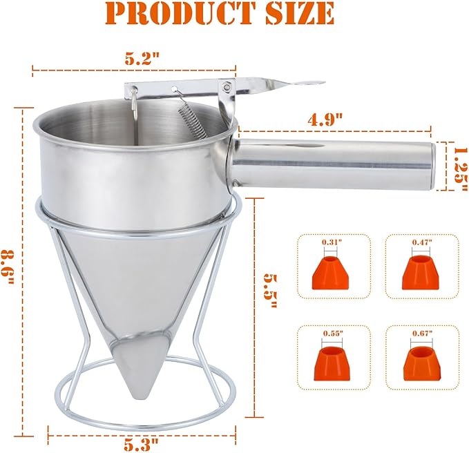 40oz Stainless Steel Pancake Batter Dispenser, Funnel Cake Dispenser with Squeeze Handle and Bracket, Pancake Dispenser for Pancakes, Cupcakes, Takoyaki and Baked Goods (40 oz)