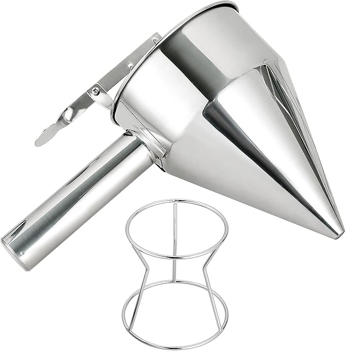 MAOPINER 20OZ Stainless Steel Pancake Batter Dispenser, Piston Funnel Cake Dispenser with Stand, Commercial Chocolate Funnel for Baking & Takoyaki (600ML/20OZ)