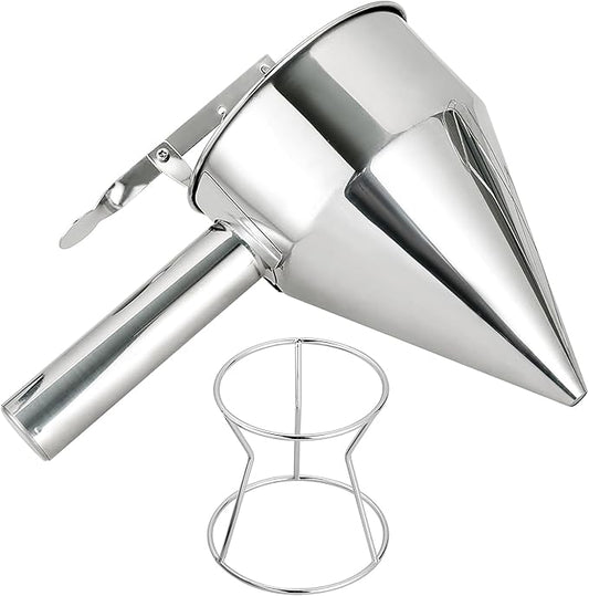 MAOPINER 20OZ Stainless Steel Pancake Batter Dispenser, Piston Funnel Cake Dispenser with Stand, Commercial Chocolate Funnel for Baking & Takoyaki (600ML/20OZ)