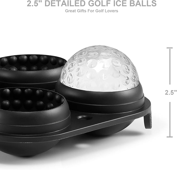 ACOOKEE Novelty Golf Gifts Ball Ice Maker Mold, 2.5" Large Sphere Round Ice Cube Mold for Cocktails, Whiskey, Bourbon Chilling, 4 Hole Fun Shapes Big Silicone Circle Ice Cube Trays w/Funnel