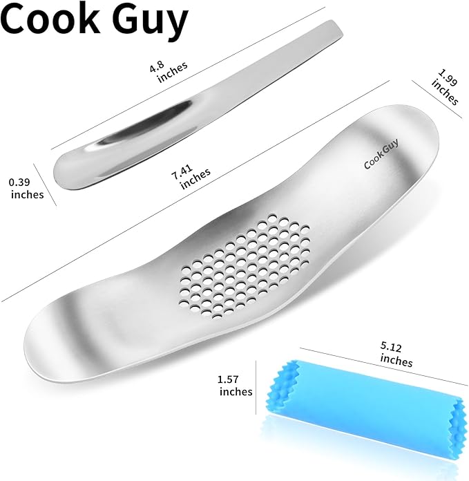Cook Guy Garlic Press Rocker Set -304 Stainless Steel Premium All-Steel Garlic Mincer, Crusher, Peeler, and Scraper Tool for Effortless Mincing –Dual-Handle Garlic Grinder(B0201)