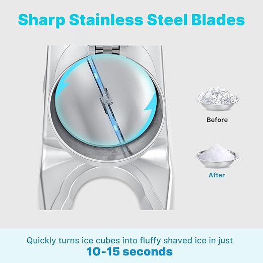 178Ibs/h Cordless Portable Ice Shaver Machine with Dual Blade, Single Battery &Ice Pick, 180W Battery Powered Ice Cusher Machine for Home Use &Outdoor (Backyard & Patio), Extra Blades, Silver