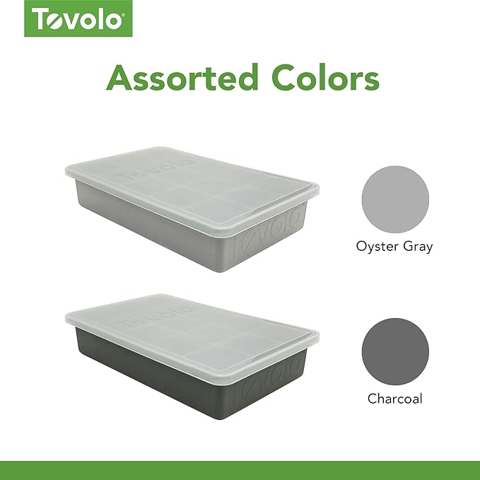 Tovolo Silicone Ice Cube Tray with Lid for Freezer Oyster Gray, Dishwasher Safe BPA Free Silicone Ice Cube Mold Tray with Cover, Easy Release 1 Inch Ice Cube for Coffee Cocktails Bourbon Whiskey