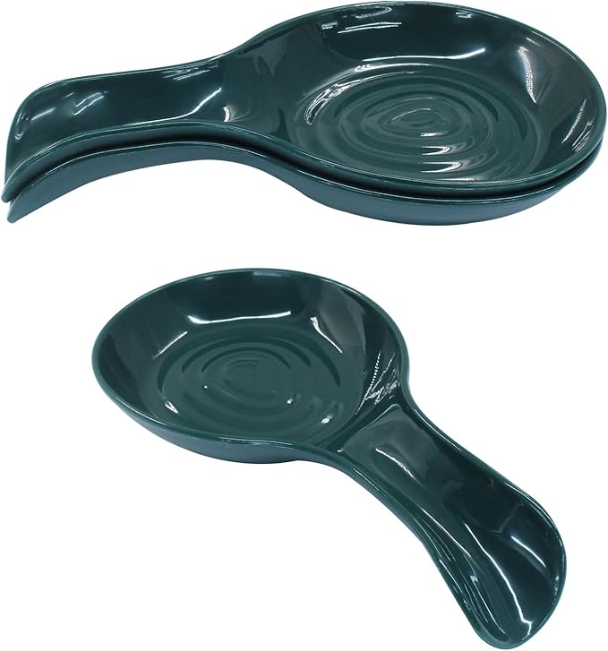 Dark Green Plastic Spoon Rest Set, Serving Spoon holder for Stove Top, Kitchen Utensil Rack for Tongs, Spatulas(4Pcs)