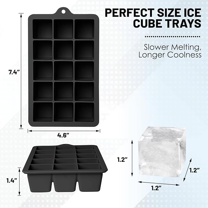 Silicone Ice Cube Trays 3Packs, Easy Release Ice Cube Molds with Lid, Freezer Stackable Ice Maker for Whiskey, Baby Food, BPA Free (Black)