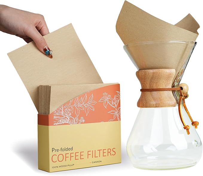 Bake Choice Pre-folded Natural Unbleached Coffee Filters - 50 Pack, Compatible with Pour-Over Coffee Makers
