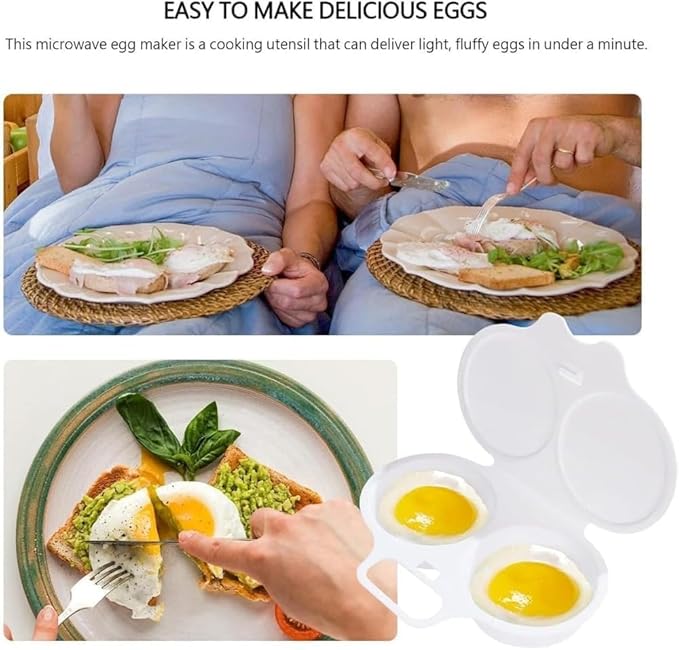 Egg Poacher, Microwave Egg Boiler Poacher, 2 Cavity Nonstick Poached Egg Maker With Lid, Egg Poacher Microwave Egg Cooker, Double Drain Poached Egg Cups Egg Poachers