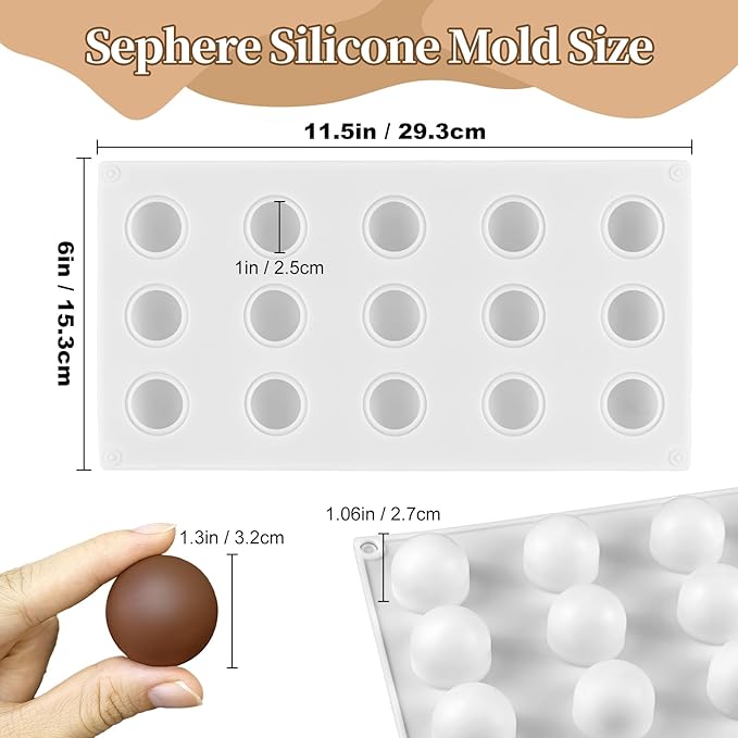 Sphere Chocolate Molds, 15 Cavity 3D Ball Molds Silicone, Small Semi Sphere Candy Mold Silicone for Chocolate Truffles, Ice Cubes, Jelly, Jello, Cake Decorations, Fat Bombs
