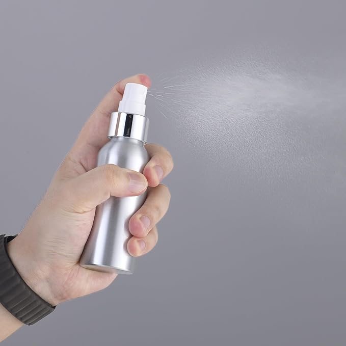LISAPACK Small Spray Bottle for Travel - 3.4 oz Fine Mist Aluminium Empty Sprayer for Perfume - Mini Size Atomizer for Essential Oil - Face Mister for Liquid Cosmetic TSA Approved 3 Pack