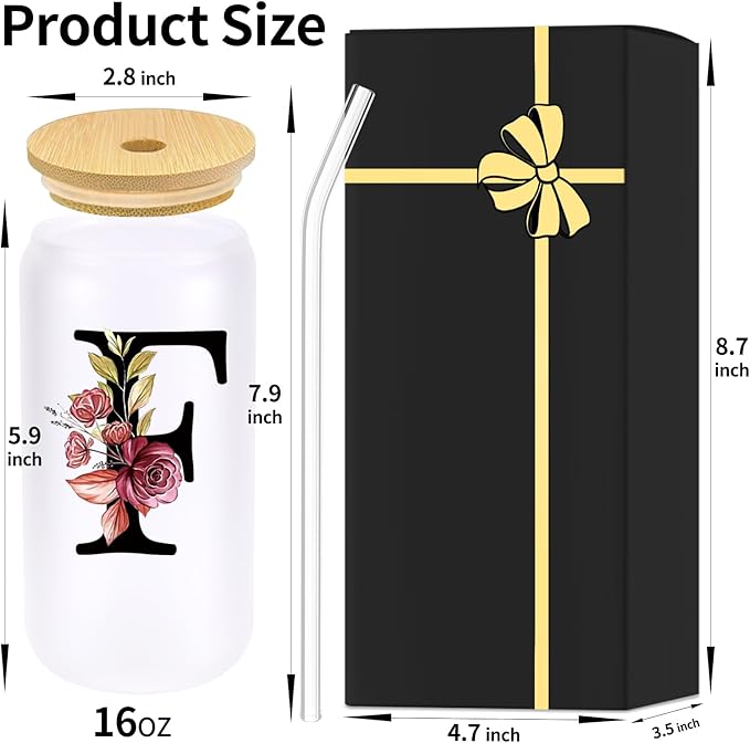 Monogrammed Glass Drinking Cup With Lid Straw Women Flight Attendant Pet Sitter Secretary Hairdress Caregiver Musicians Dancer Cheerleaders Hairstylist Nanny Hair Stylist Nail Technician Gift,F