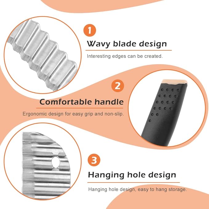 Crinkle Cutter with Onion Holder for Slicing and P-type Peeler, Stainless Steel Wavy Slicer with Handle, Crinkle Cutter for Veggies, Potatoes(COLOR:Black)