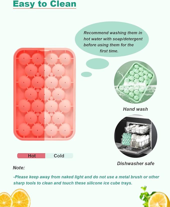 Silicone Ice Cube Molds 2 Pack, Round Ice Cube Tray Silicone with Lid, Flexible 25-Cavity Easy Release Ice Trays for Freezer, DIY Homemade Ice Cubes for Cocktail, Whiskey, Juice, BPA Free