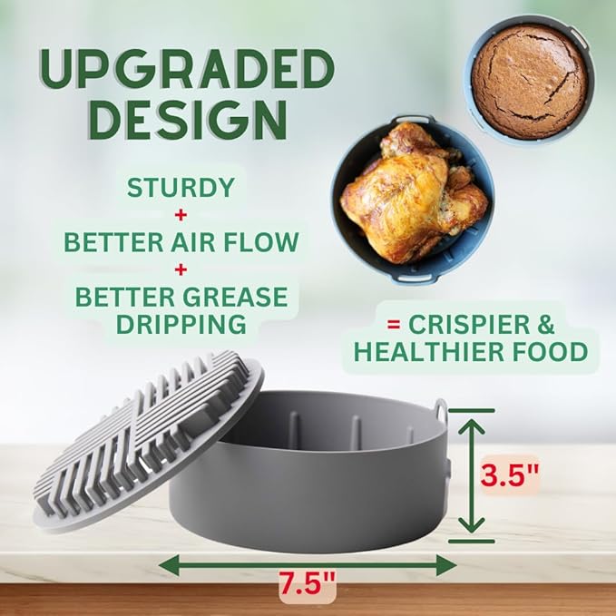 Air fryer liners reusable, STURDY airfryer liners for air fryer basket, air fryer accessories silicone liner 3-5QT - 7.5"