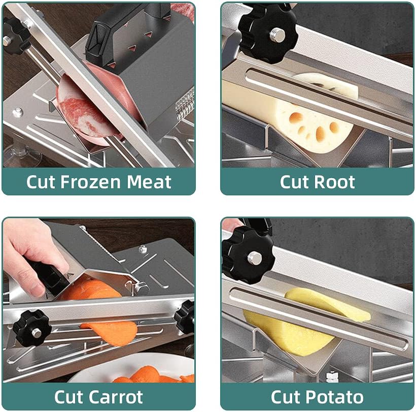 Stainless Steel Food Slicer,Manual Frozen Meat Slicer Beef and Mutton Roll Meat Cleavers Machine for Home Cooking of BBQ Hot Pot
