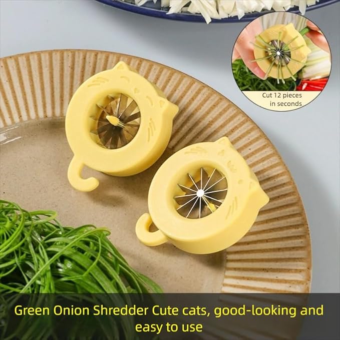 Professional Green Onion Shredder & Slicer - 12 Blade Stainless Steel Scallion Cutter with Safety Design, Perfect for Blooming Onion, Chili & Celery (2)