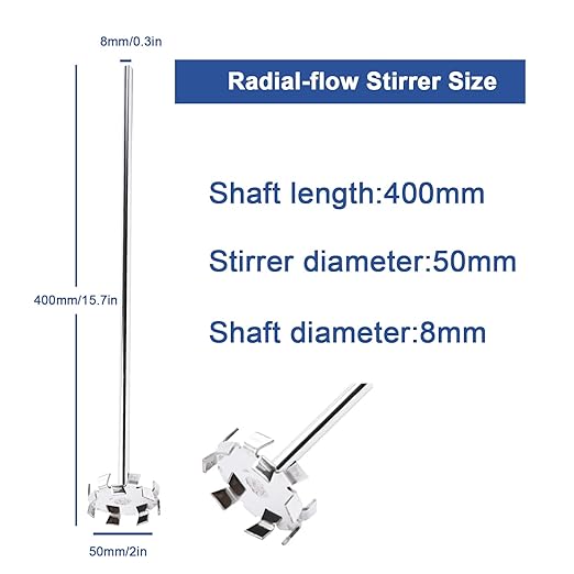 ONiLAB 18900626 316L Stainless Steel Radial-Flow Stirrer,50mm Stirrer Diameter, 8 mm Shaft Diameter, 400 mm Shaft Length