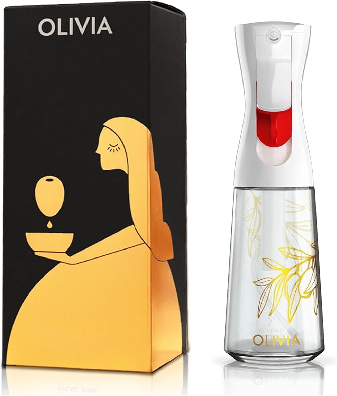 FLAIROSOL OLIVIA Oil Sprayer for Cooking, 200ml Glass Olive Oil Sprayer, Continuous Cooking Spray Bottle with Portion Control, Olive Oil Dispenser for Kitchen, Air Fryer, Salad, BBQ (Golden Leaves)