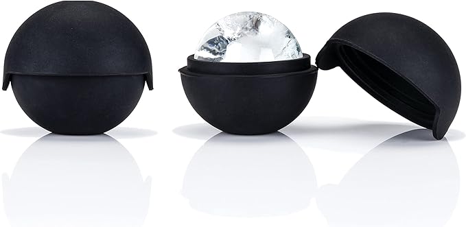 Foster & Rye Ice Sphere Mold, Food-Safe Silicone Large Craft Ice Cube Maker for Cocktails, DIY Bath Bombs, Chocolates, 2.5 Inch Spheres, Black, Set of 4