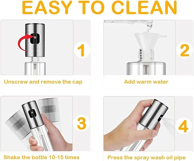 Glass Oil Sprayer Bottle for Cooking, Refillable Fine Mist Sprayer for Air Fryer, BBQ, Salad Spray, Leak Proof Kitchen Oil Dispenser with Dishwasher Safe Design (Silver)