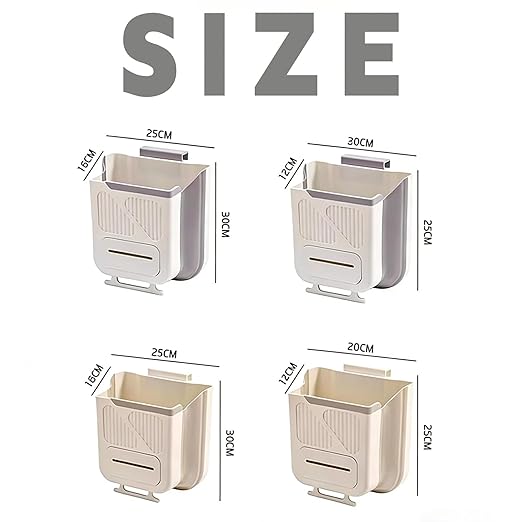 Folding Hanging Kitchen Waste Trash Can, Collapsible Space-Saving Foldable Hanging Garbage Bin for Cabinet Door, Kitchen, Bathroom, RV and Office (Milky White,7L)