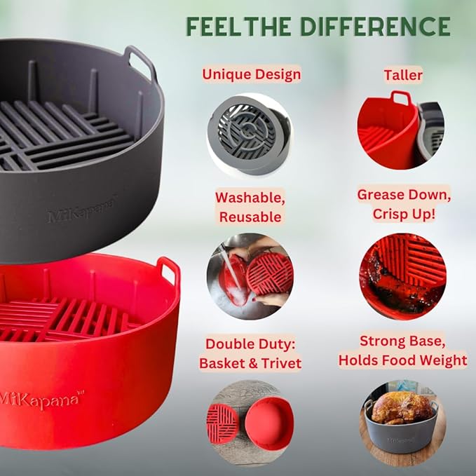 Air Fryer Liners Reusable, Silicone Air Fryer Liners 7.5" for 3–5 QT, Sturdy Airfryer Liners, Air Fryer Silicone Liners, Non-Stick Air Fryer Accessories