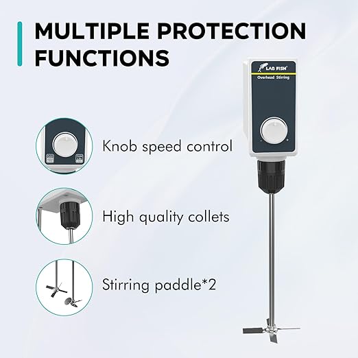 LAB FISH Overhead Stirrer Lab Stirrer | Includes Stirring Rod Not Stand | Speed 100-1000RPM Cap. 10L 10000 mPas for Lab(Single Machine)