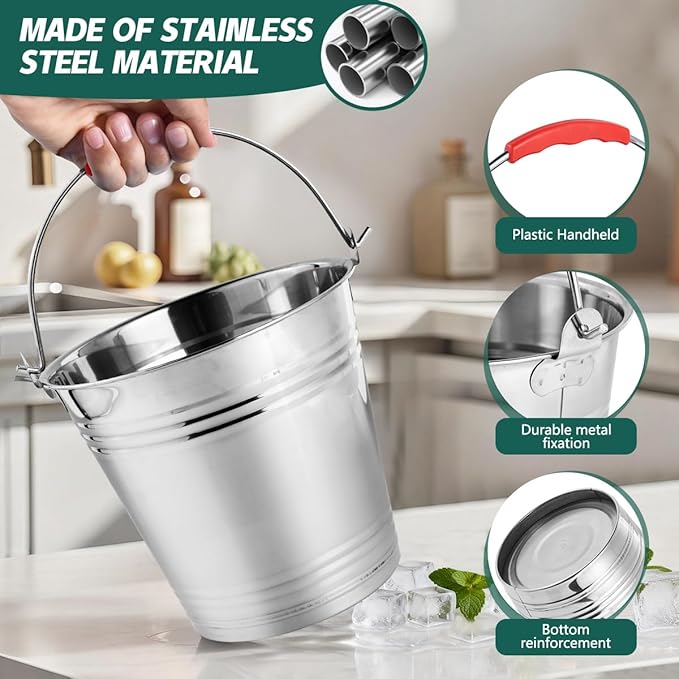 OBTANIM 3 Pack 6L Stainless Steel Metal Ice Buckets Champagne Drink Cooler Storage Ice Pails with Handle and Lid for Party Favors Organizing Home Parties Bar Cooling Supplies