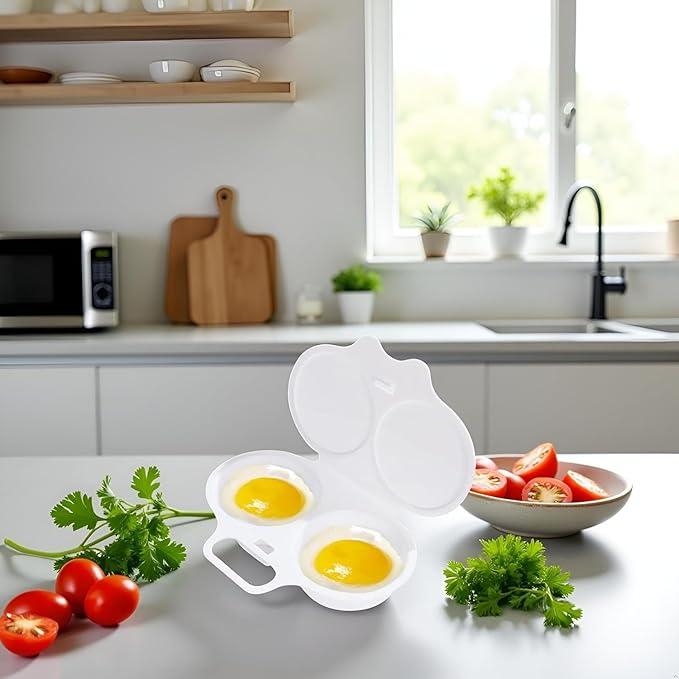 2Pcs White Egg Poacher, Microwave Egg Boiler Poacher, Microwave Egg Poacher, 2 Cavity Nonstick Poached Egg Maker With Lid, Egg Cooker, Double Drain Poached Cups Specialty Cookware