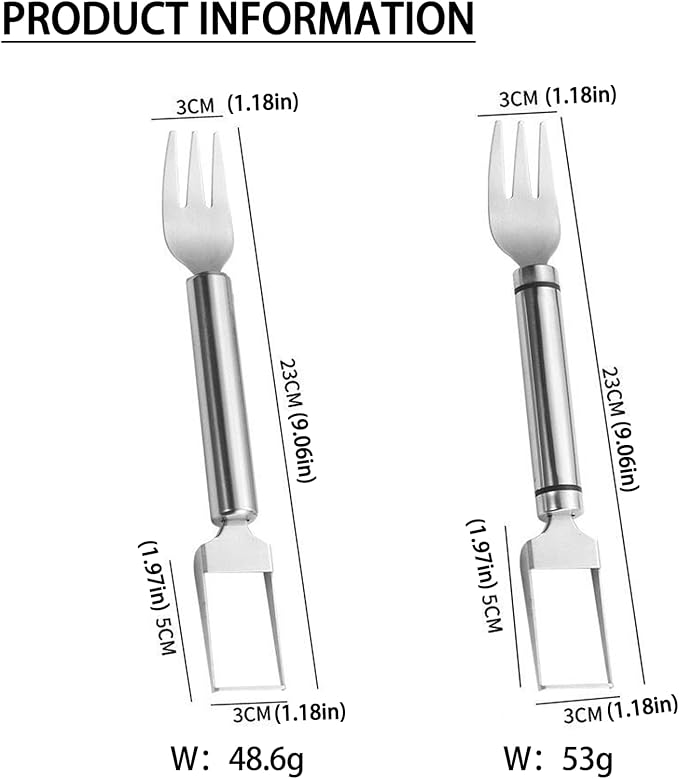 2pcs Stainless Steel Fruit Cutter, Watermelon Fork Slicer Cutter, 2 in 1 Cutting Tool for Kitchen Camping Party, Sanding Texture. Comfortable Grip, Smooth and Polished (2 Basic)