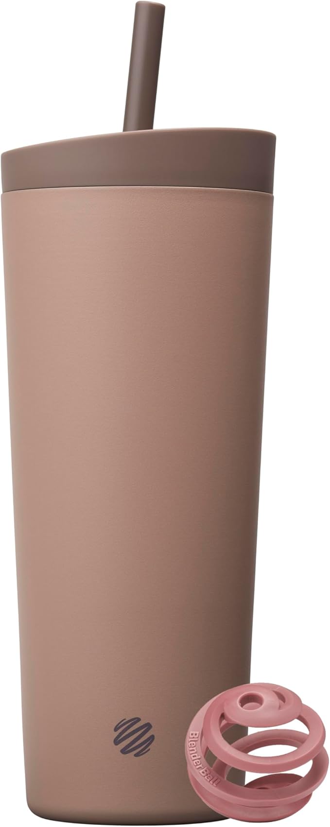 BlenderBottle 2-in-1 Insulated Stainless Steel Shaker Tumbler, Swig Leakproof Lid, Straw, BlenderBall, BPA Free, For Protein Shakes, Smoothies, And Pre Workout, 24 oz, Brown (Cocoa)