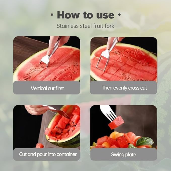 4 Packs 2-in-1 Watermelon Fork Slicer Fruit Cutter, Stainless Steel Watermelon Cutter Artifact, Watermelon Cut ter Slicer Tool Fruit Forks Sli cer Knife Kitchen Gadgets