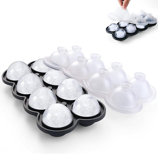 Ice Ball Maker Mold, 8 Hole Large Round Ice Cube Tray with Built-In Easy-Fill Funnel & Water Level Line, Silicone 1.7" Sphere Ice Mold for Whiskey, Cocktails, Bourbon
