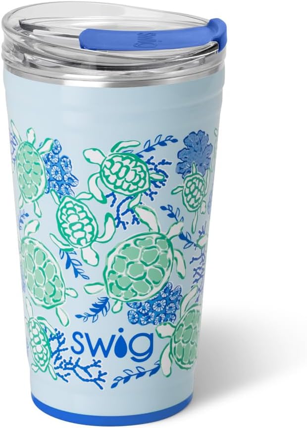 Swig Life 24oz Party Cup, Stackable Insulated Travel Coffee Tumbler with EZ Slider Lid, Cup Holder Friendly, Stainless Steel 24 oz Tumbler, Reusable Coffee Mug (Shell Yeah)