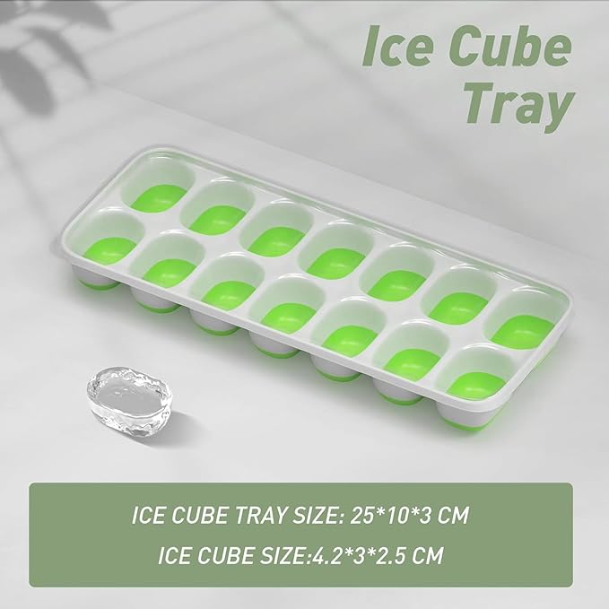 ChefAide Ice Cube Tray with Lid, 2 Packs 28 Cubes Durable Stackable Ice Cube Trays for Freezer with Removable Lids, Easy-Release Plastic & Silicone Ice Tray for Cocktail, Coffee