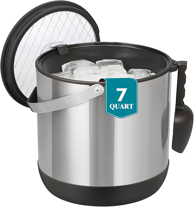 6.8L/7QT Insulated Ice Bucket with Lid & Scoop,Double-Wall Ice Bucket for Parties,Cocktail Bar(Black)