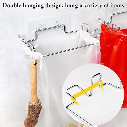Trash Bag Holder for Cupboards Kitchen Cabinet Door, Stainless Steel Portable Garbage Bins ( with Wall Sticker Base ) Kitchen Waste Bins, Easy to Store, Can Be Put Away At any Time, Kitchen Essential