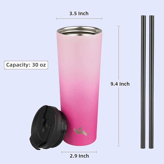 Konokyo 30 OZ Insulated Tumbler with Lid and 2 Straws Stainless Steel Water Bottle Vacuum Travel Mug Coffee Cup,Cherry