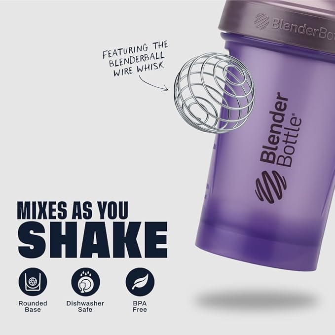 BlenderBottle Classic V2 Shaker Bottle Perfect for Protein Shakes and Pre Workout, 20oz, Full Color Purple