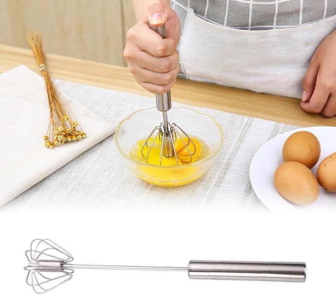 2026 Upgraded Stainless Steel Semi-Automatic Whisk, Stainless Steel Hand Push Rotary Whisk Egg Mixer, Hand Push Mixer Stirrer Tool Easy Whisk Egg Beater for Cooking (12 In)
