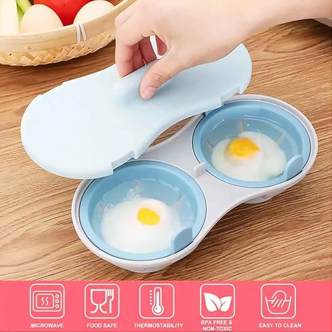 Egg Poacher Microwave Egg Cooker, 2 Cavity Edible Silicone Double Drain Poached Egg Cups, Microwave Egg Poacher Kitchen Cooking Gadgets