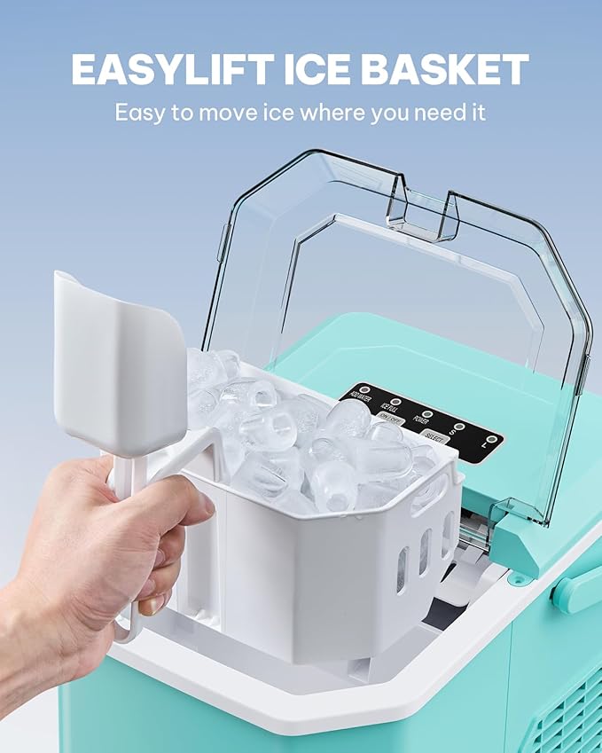 Silonn Ice Maker Countertop, Portable Ice Machine with Carry Handle, Self-Cleaning Ice Makers with Basket and Scoop, 9 Cubes in 6 Mins, 26 lbs per Day, Ideal for Home, Kitchen, Camping, RV