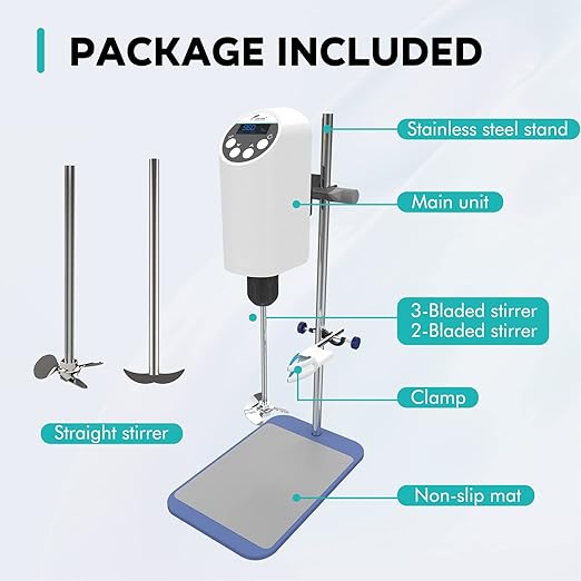 LAB FISH Laboratory Electric Overhead Stirrer Lab Digital Mixer | Stirring Rod and Stainless Steel Stand | Adjustable Speed 100-2000RPM,Powerful Heavy Duty 20L,30000 mPas
