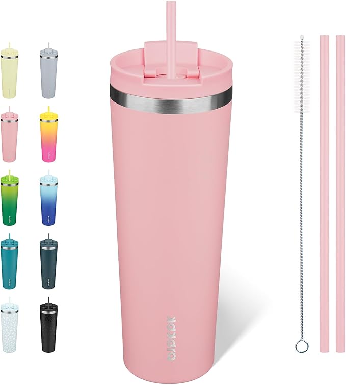 BJPKPK 30oz Tumbler With lid And Straw Stainless Steel Travel Coffee Mug Insulated Tumblers Cups,Light Pink
