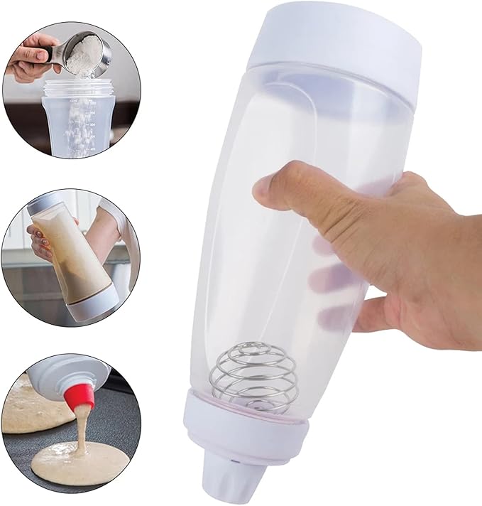 Pancake Batter Dispenser, Pancake Mix Dispenser with Whisk Ball and Stand Base, Pancake Batter Mixer with BlenderBall for Pancakes, Crepes, Waffle, Muffins, Qatayef, Cupcakes, and more
