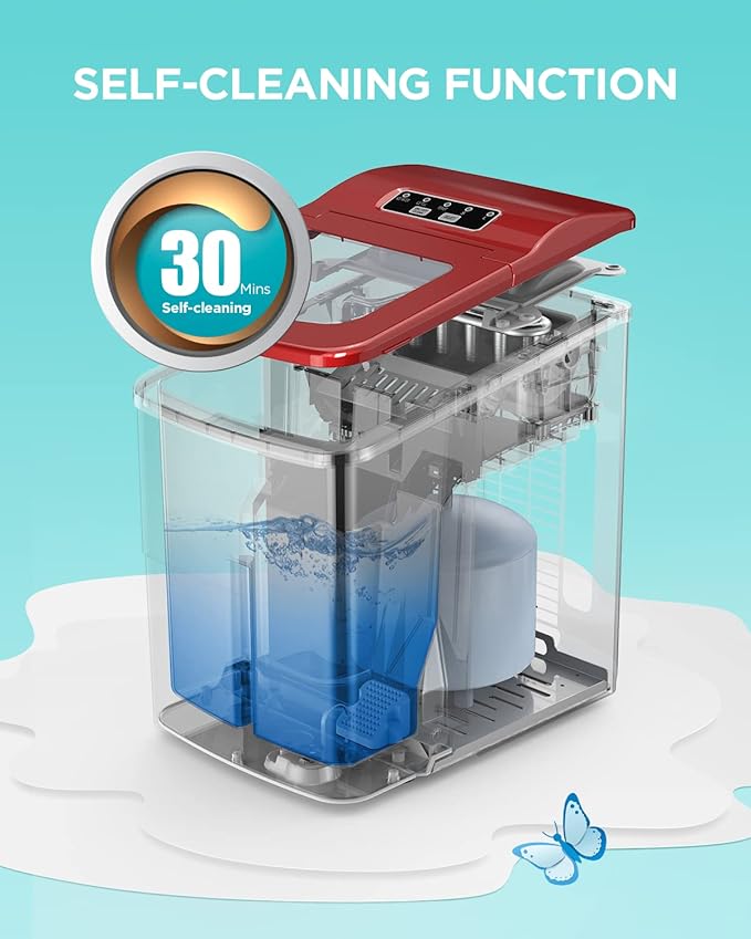Silonn Fast Countertop Ice Maker, 9 Cubes in 6 Mins, 26lbs Per Day, 2 Bullet Ice Sizes, Self-Cleaning Portable Ice Machine with Scoop & Basket for Home Kitchen Office