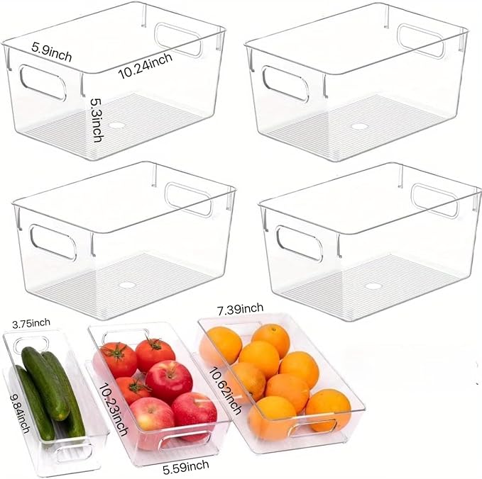 7 Pack Refrigerator Organizer Bins, 4 Sizes Stackable Clear Pantry Storage Bins with Handles for Fridge, Freezer, Shelves, Drawer, Bins, Snack Organizer for Home & Kitchen
