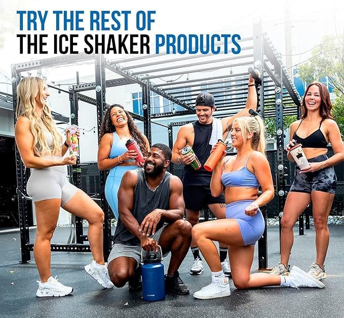 Ice Shaker Insulated Stainless Steel Shaker Bottle | 32oz, Red | Cold for 30+ Hours | Insulated Cup with Twist-on Agitator | Odor-Free Bottle for Protein Shakes, Water, Smoothies, Cocktails